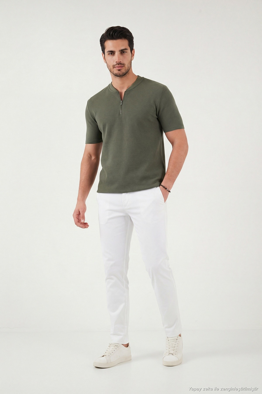 Pamuklu Regular Fit Yarım Fermuarlı Erkek T Shirt 5902653 HAKİ