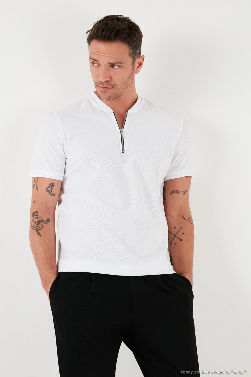 Pamuklu Regular Fit Yarım Fermuarlı Kolej Yaka 3lü Paket Erkek T Shirt 5902653S3 Mavi-Siyah-Beyaz