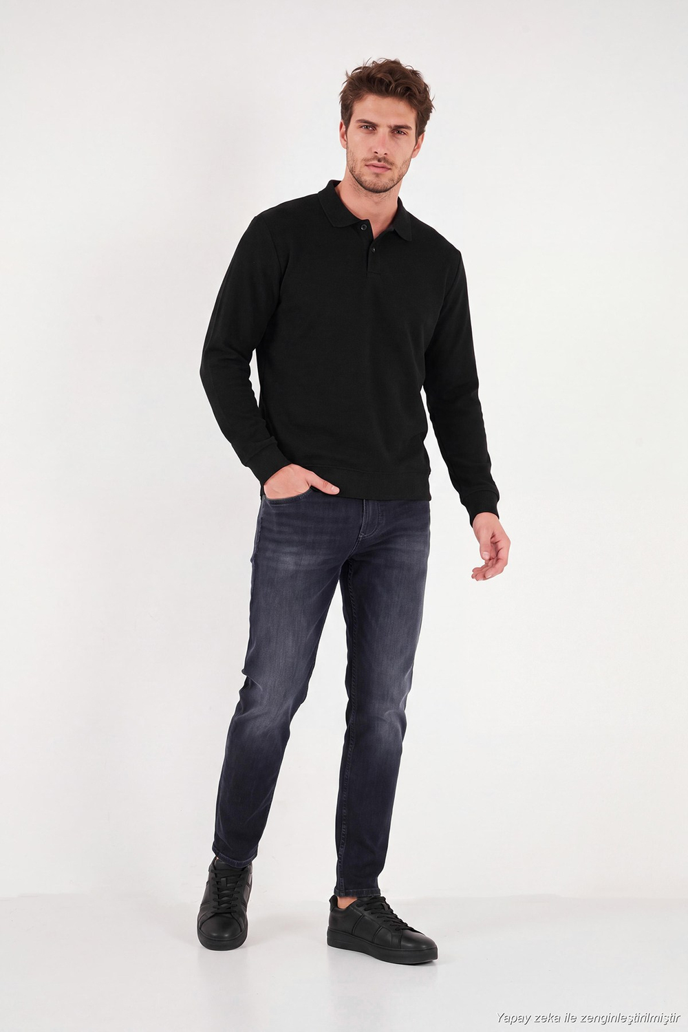 Pamuklu Regular Fit Yumuşak Dokulu Düğmeli Erkek Polo Yaka Kazak 5906103 SİYAH