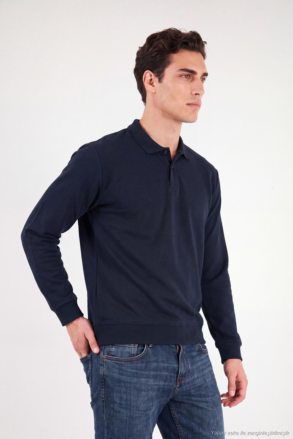 Pamuklu Regular Fit Yumuşak Dokulu Düğmeli Erkek Polo Yaka Kazak 5906103 LACİVERT