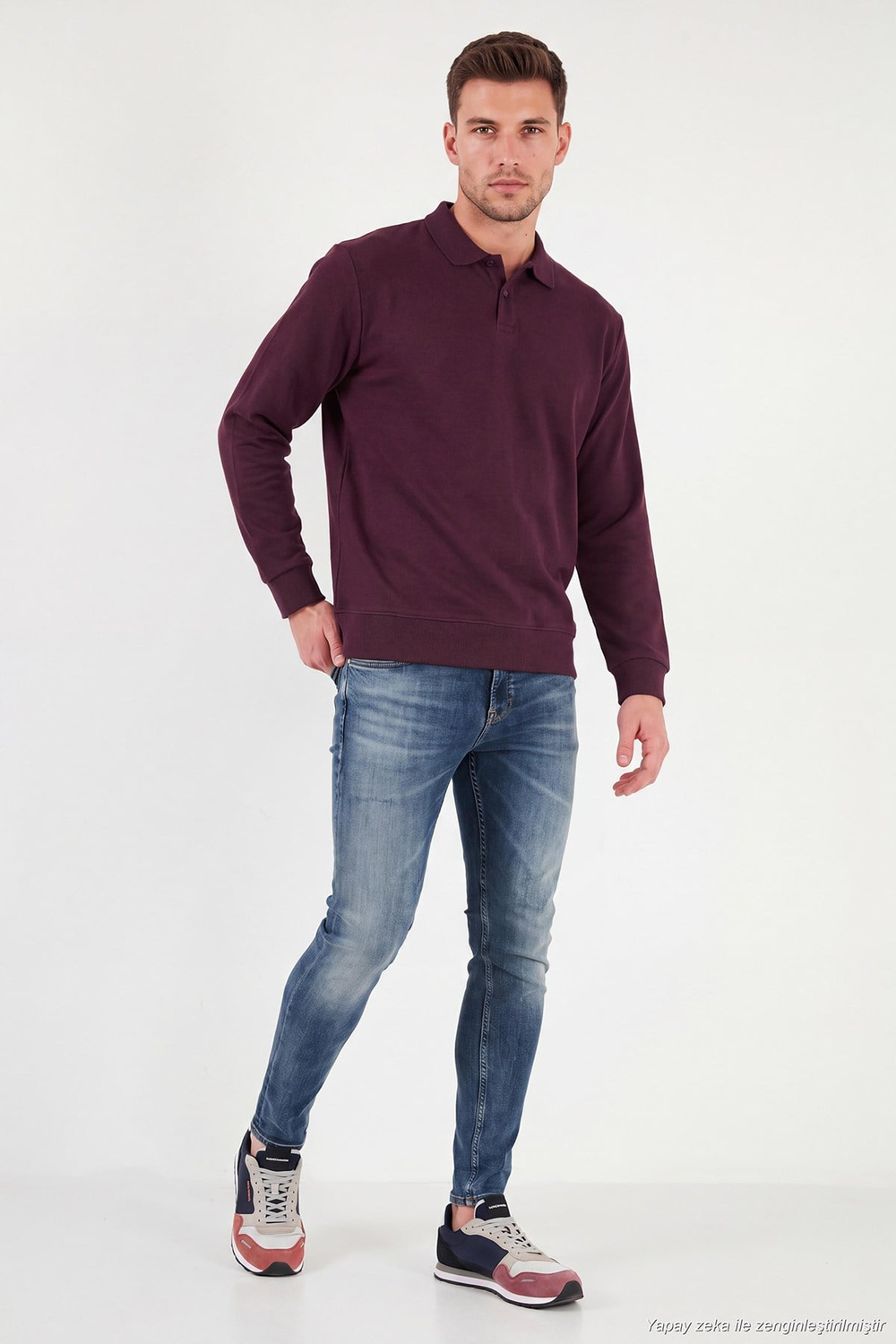 Pamuklu Regular Fit Yumuşak Dokulu Düğmeli Erkek Polo Yaka Kazak 5906103 BORDO