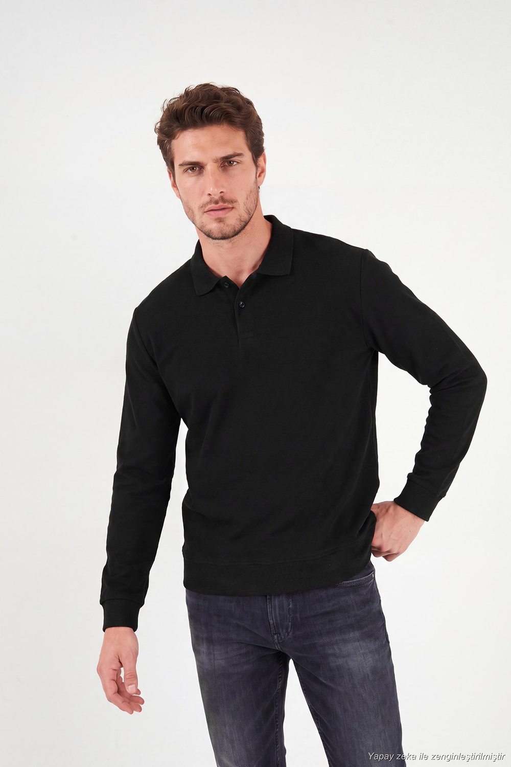 Pamuklu Regular Fit Yumuşak Dokulu Düğmeli Erkek Polo Yaka Kazak 5906103 SİYAH