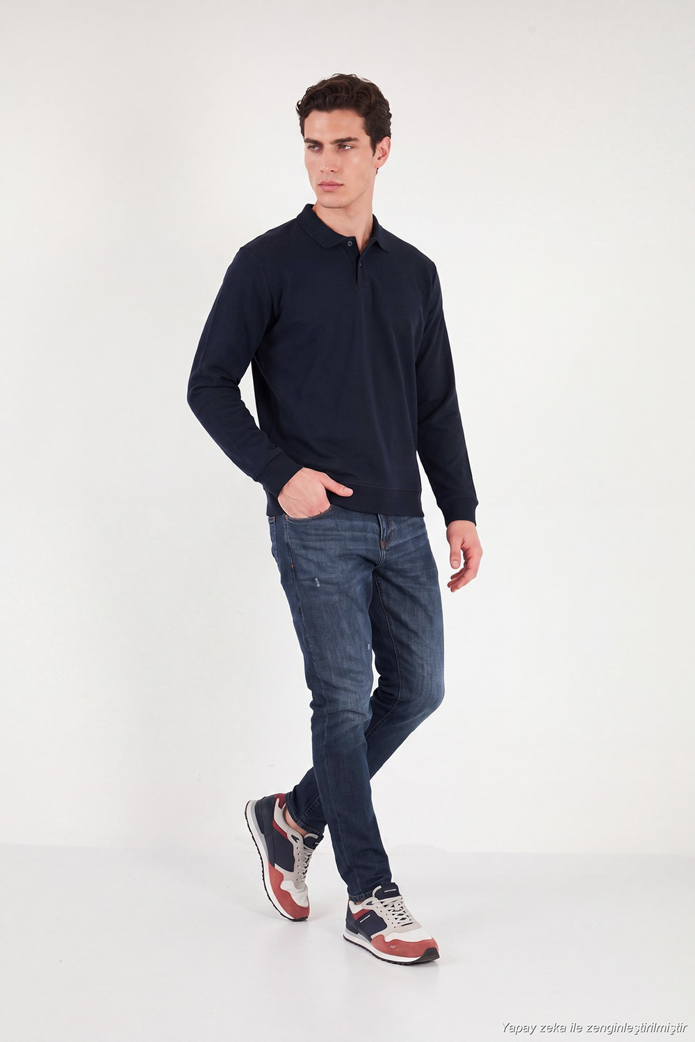 Pamuklu Regular Fit Yumuşak Dokulu Düğmeli Erkek Polo Yaka Kazak 5906103 LACİVERT