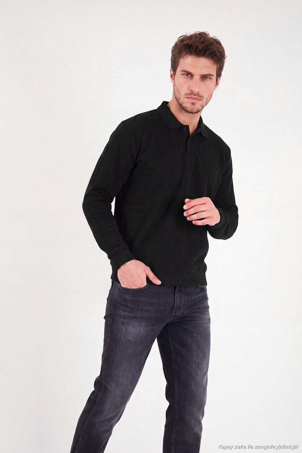 Pamuklu Regular Fit Yumuşak Dokulu Düğmeli Erkek Polo Yaka Kazak 5906103 SİYAH