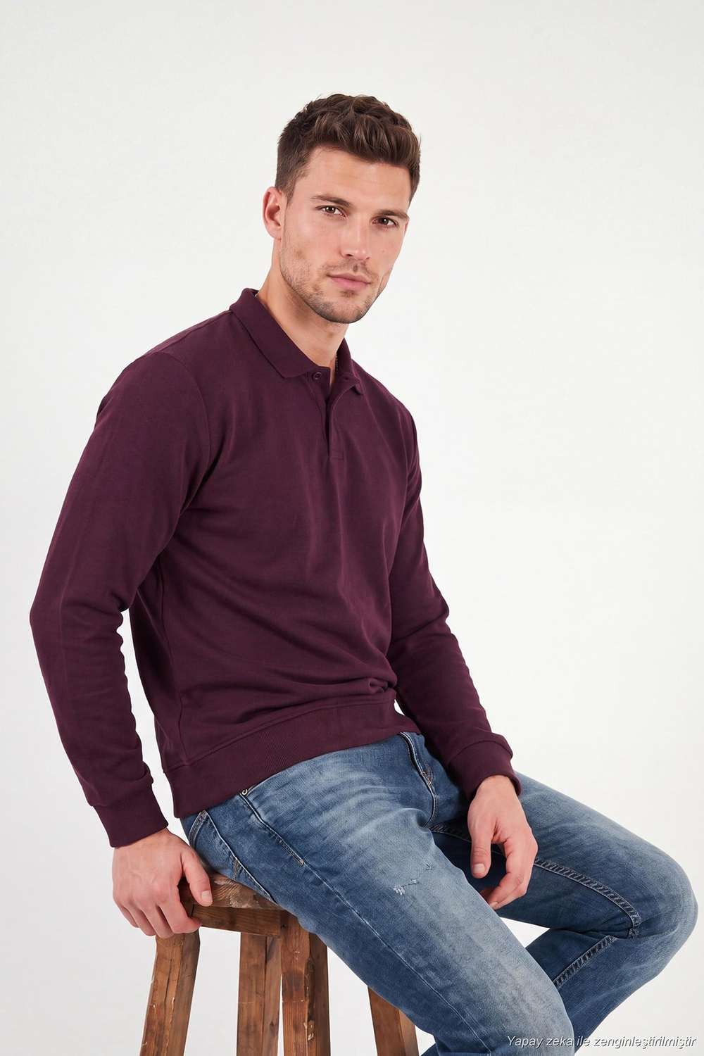 Pamuklu Regular Fit Yumuşak Dokulu Düğmeli Erkek Polo Yaka Kazak 5906103 BORDO