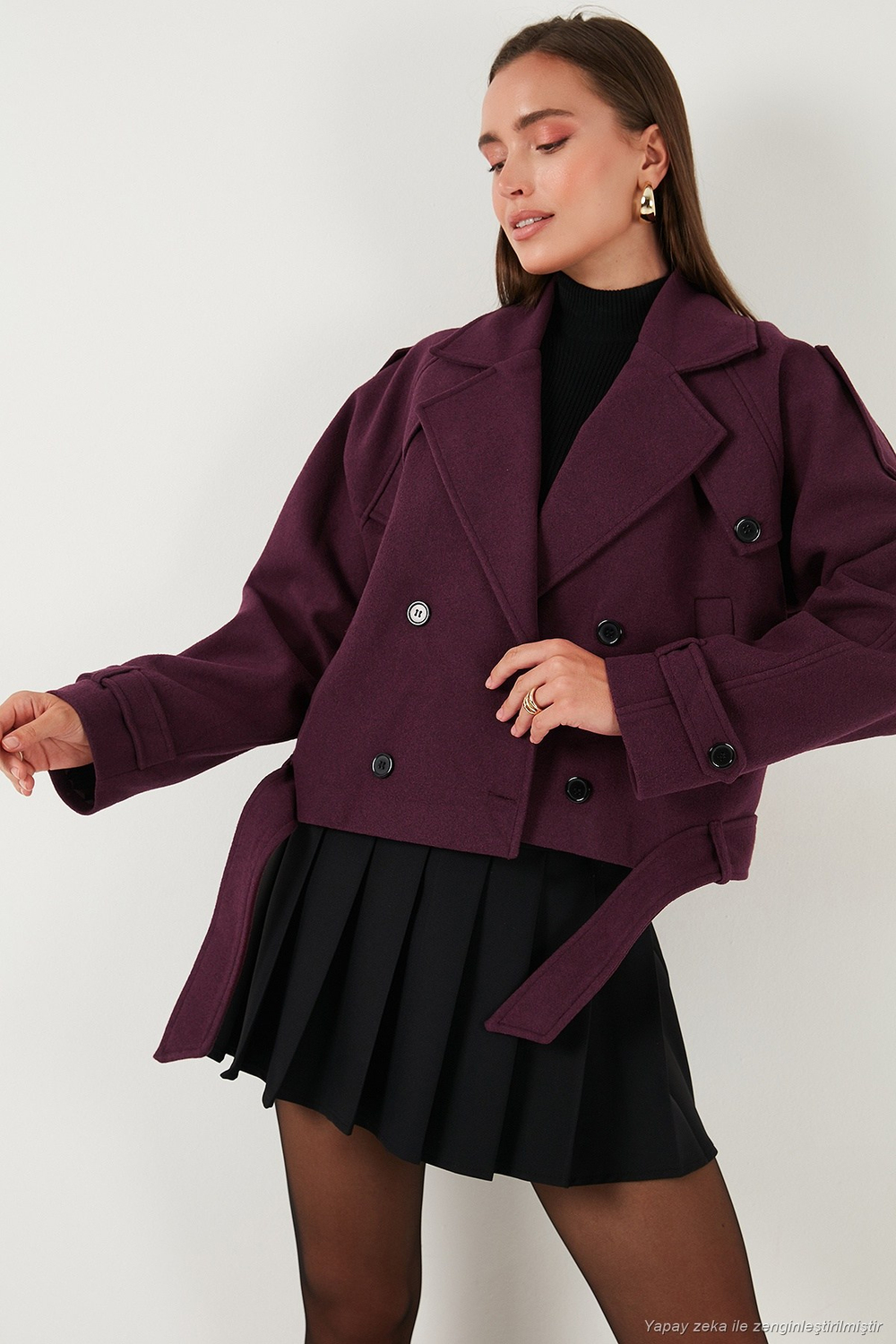 Pamuklu Regular Fit Yumuşak Dokulu Kaşe Kısa Kadın Kaban 6810286 BORDO