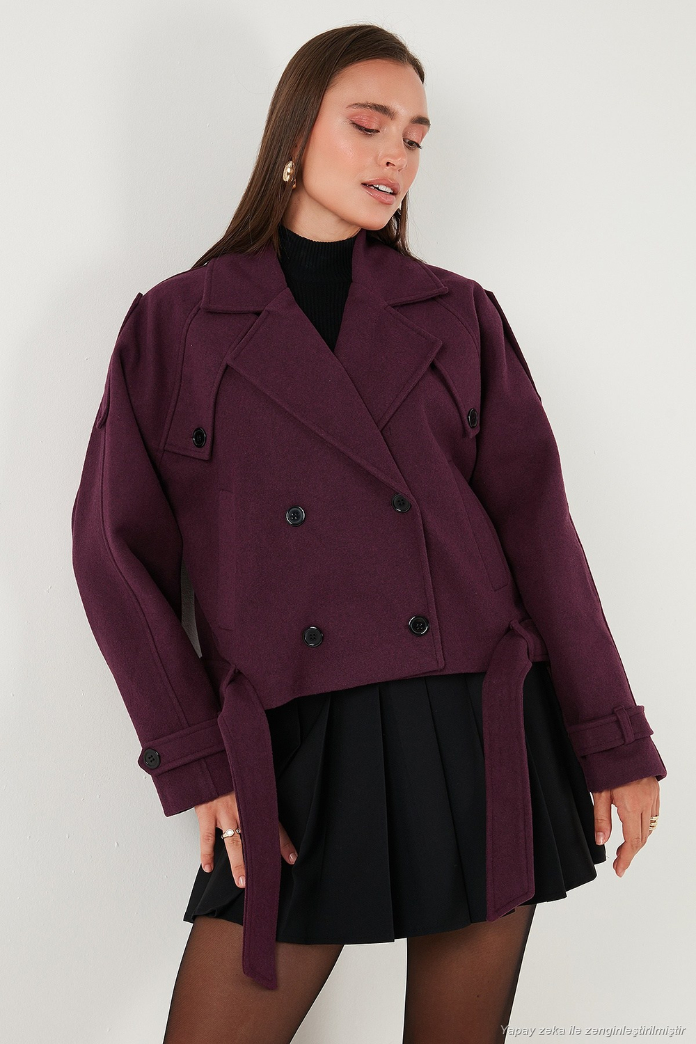 Pamuklu Regular Fit Yumuşak Dokulu Kaşe Kısa Kadın Kaban 6810286 BORDO
