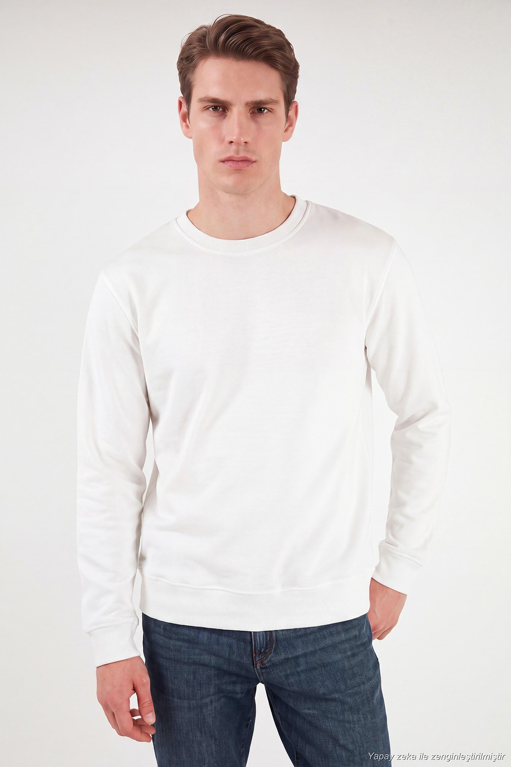 Pamuklu Relaxed Fit Bisiklet Yaka Erkek Sweat 5901257 EKRU
