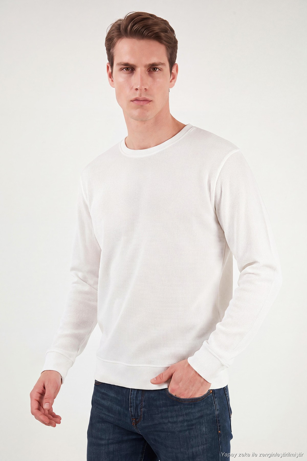 Pamuklu Relaxed Fit Bisiklet Yaka Erkek Sweat 5901257 EKRU