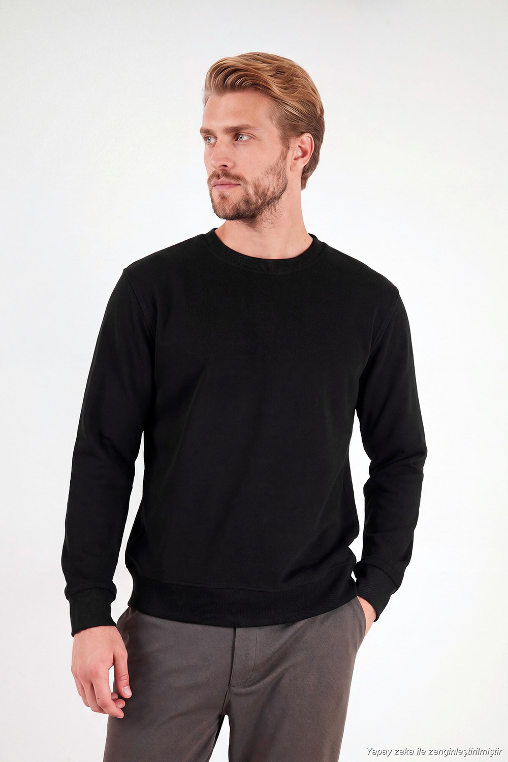 Pamuklu Relaxed Fit Bisiklet Yaka Erkek Sweat 5901257 SİYAH