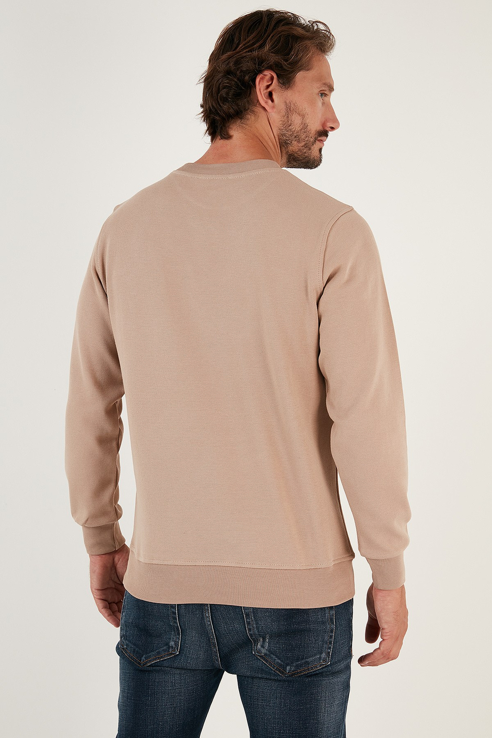 Pamuklu Relaxed Fit Bisiklet Yaka Erkek Sweat 5905453 VİZON