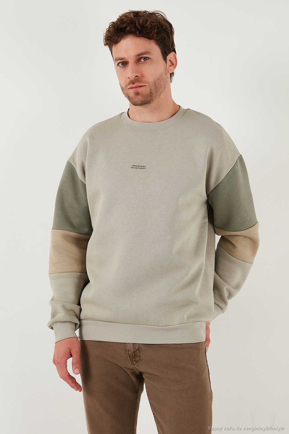 Pamuklu Relaxed Fit Bisiklet Yaka Şardonlu Renk Bloklu Erkek Sweat 5905298T TAŞ