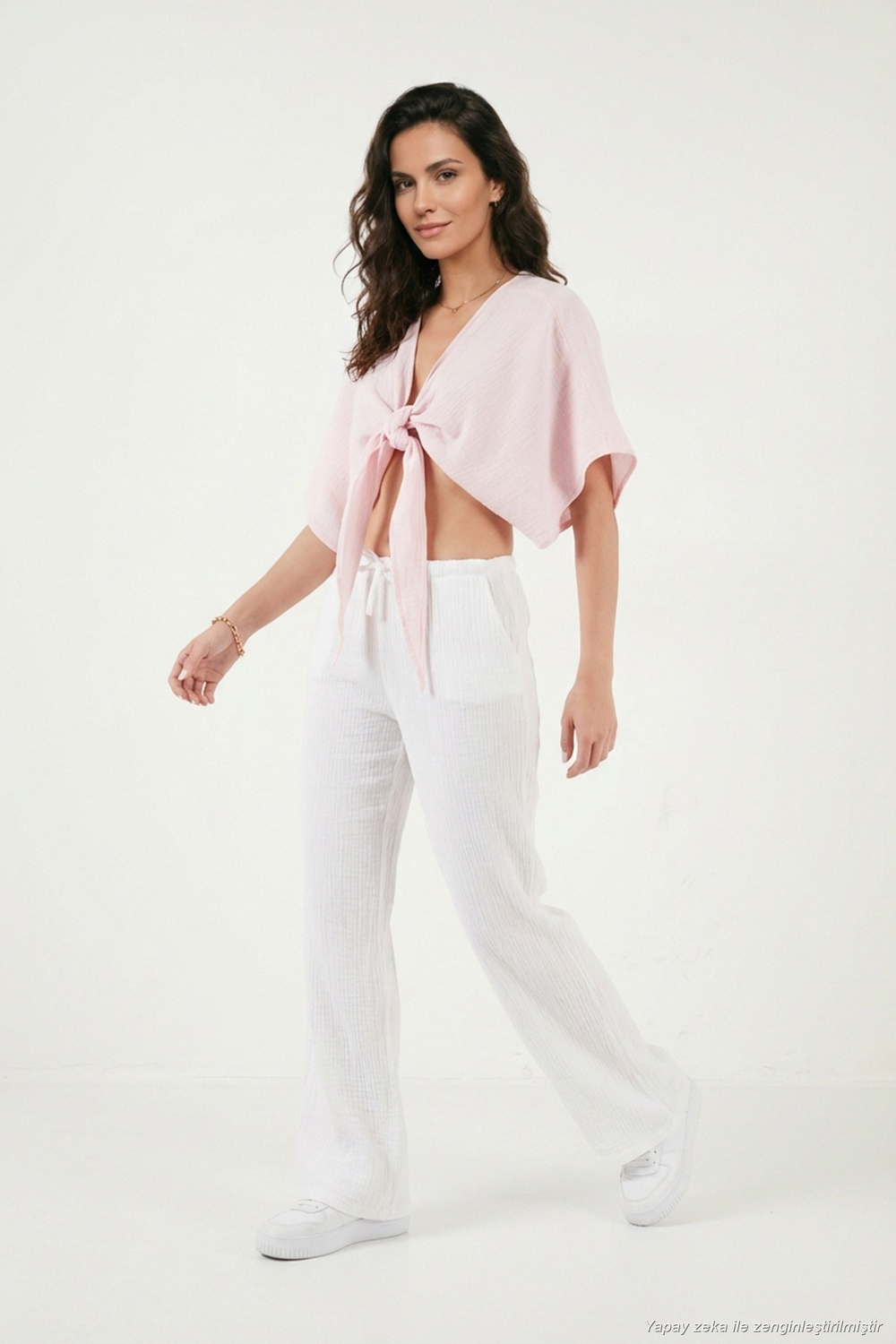 Pamuklu Relaxed Fit Geniş Paça Müslin Kadın Pantolon 668YP5502 BEYAZ