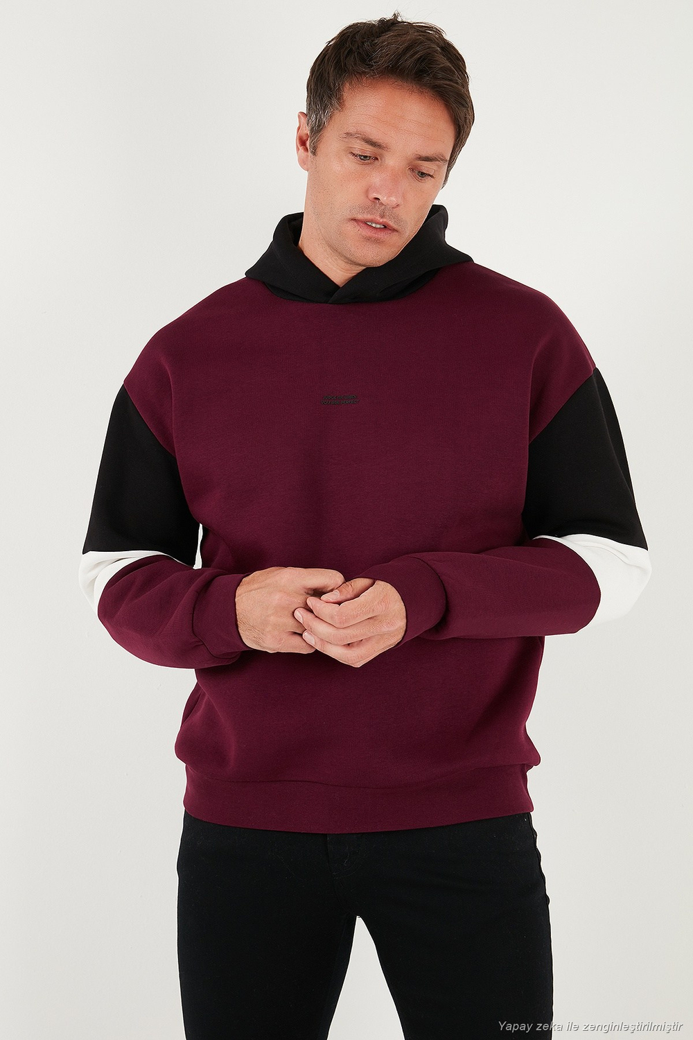 Pamuklu Relaxed Fit Kapüşonlu İçi Tüylü Yumuşak Şardonlu Erkek Sweat 5905299 VİŞNE
