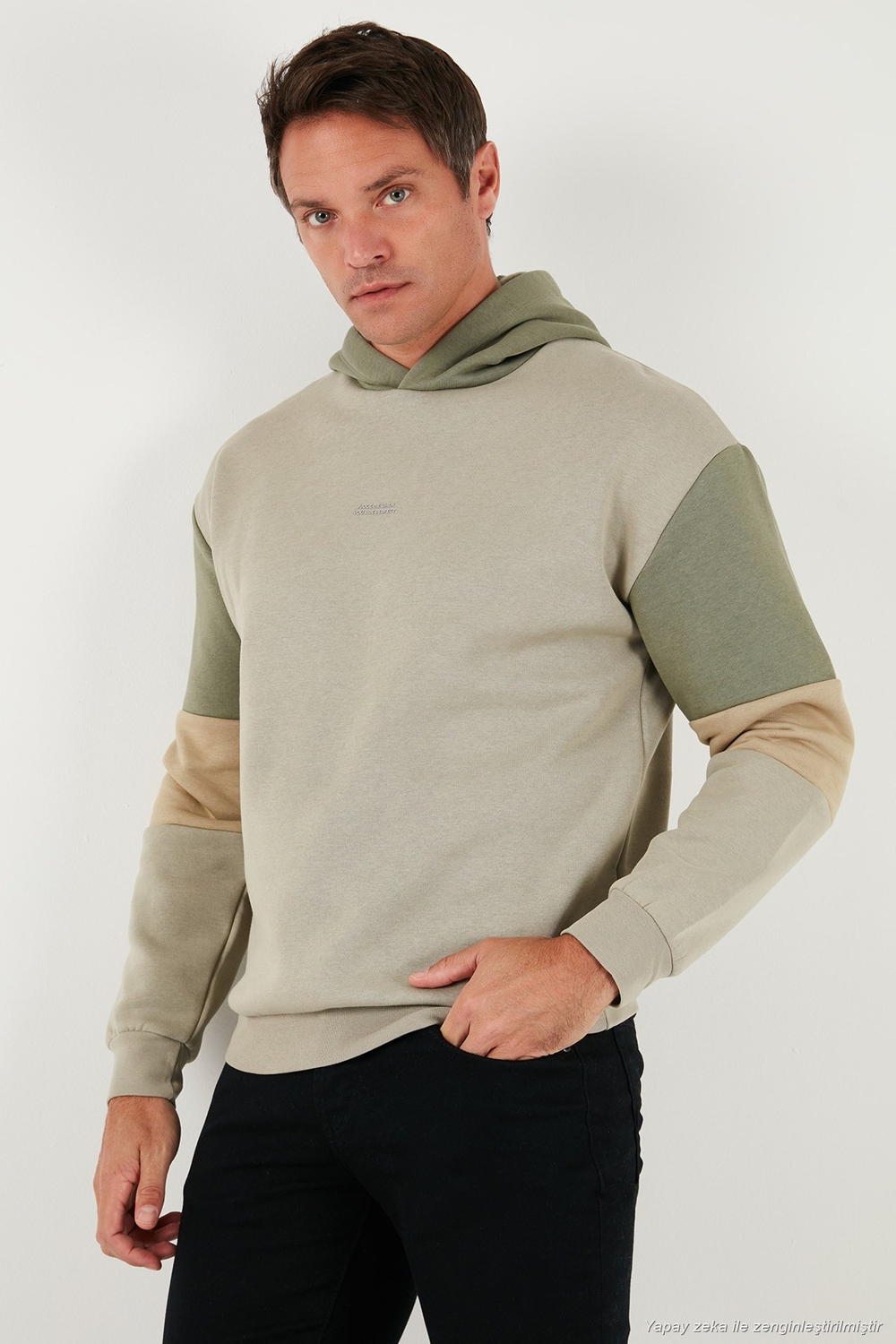 Pamuklu Relaxed Fit Kapüşonlu İçi Tüylü Yumuşak Şardonlu Erkek Sweat 5905299 TAŞ