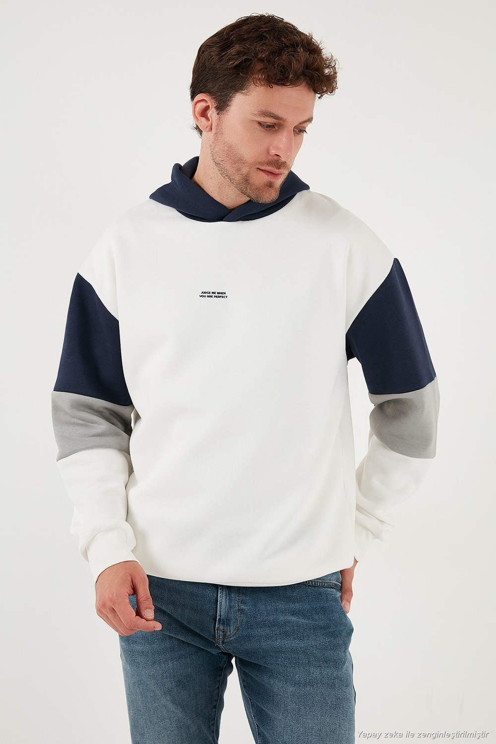 Pamuklu Relaxed Fit Kapüşonlu İçi Tüylü Yumuşak Şardonlu 2 li Paket Erkek Sweat 5905299S2 Açık Haki-Ekru