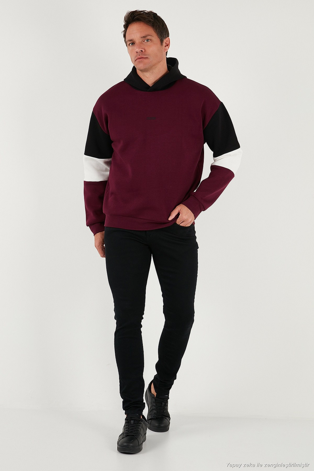 Pamuklu Relaxed Fit Kapüşonlu İçi Tüylü Yumuşak Şardonlu Erkek Sweat 5905299 VİŞNE