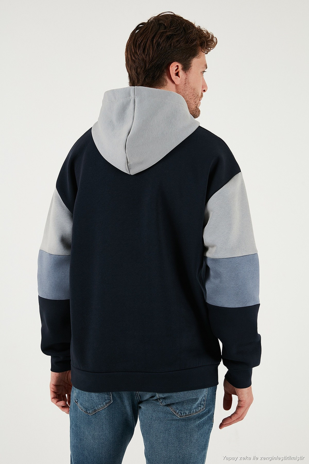 Pamuklu Relaxed Fit Kapüşonlu İçi Tüylü Yumuşak Şardonlu 2 li Paket Erkek Sweat 5905299S2 Açık Haki-Koyu Lacivert