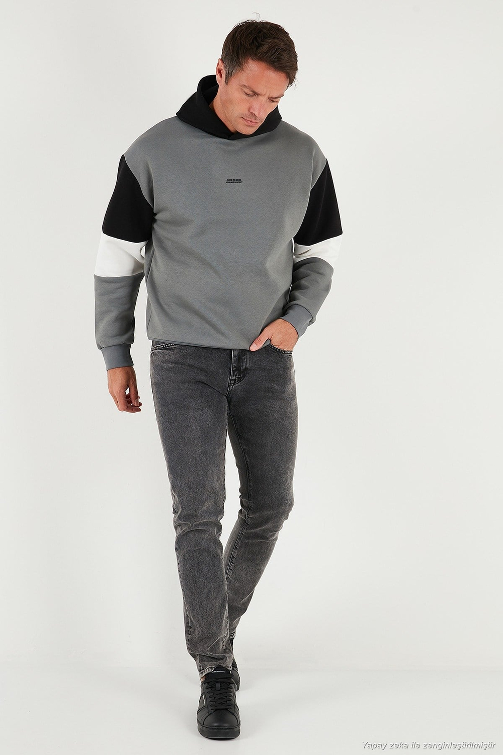 Pamuklu Relaxed Fit Kapüşonlu İçi Tüylü Yumuşak Şardonlu Erkek Sweat 5905299 AÇIK HAKİ
