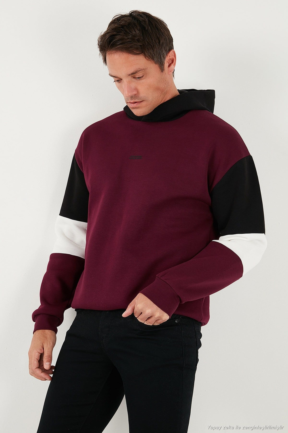 Pamuklu Relaxed Fit Kapüşonlu İçi Tüylü Yumuşak Şardonlu Erkek Sweat 5905299 VİŞNE