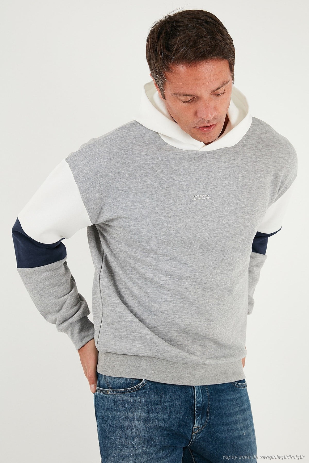 Pamuklu Relaxed Fit Kapüşonlu İçi Tüylü Yumuşak Şardonlu Erkek Sweat 5905299 GRİ MELANJ