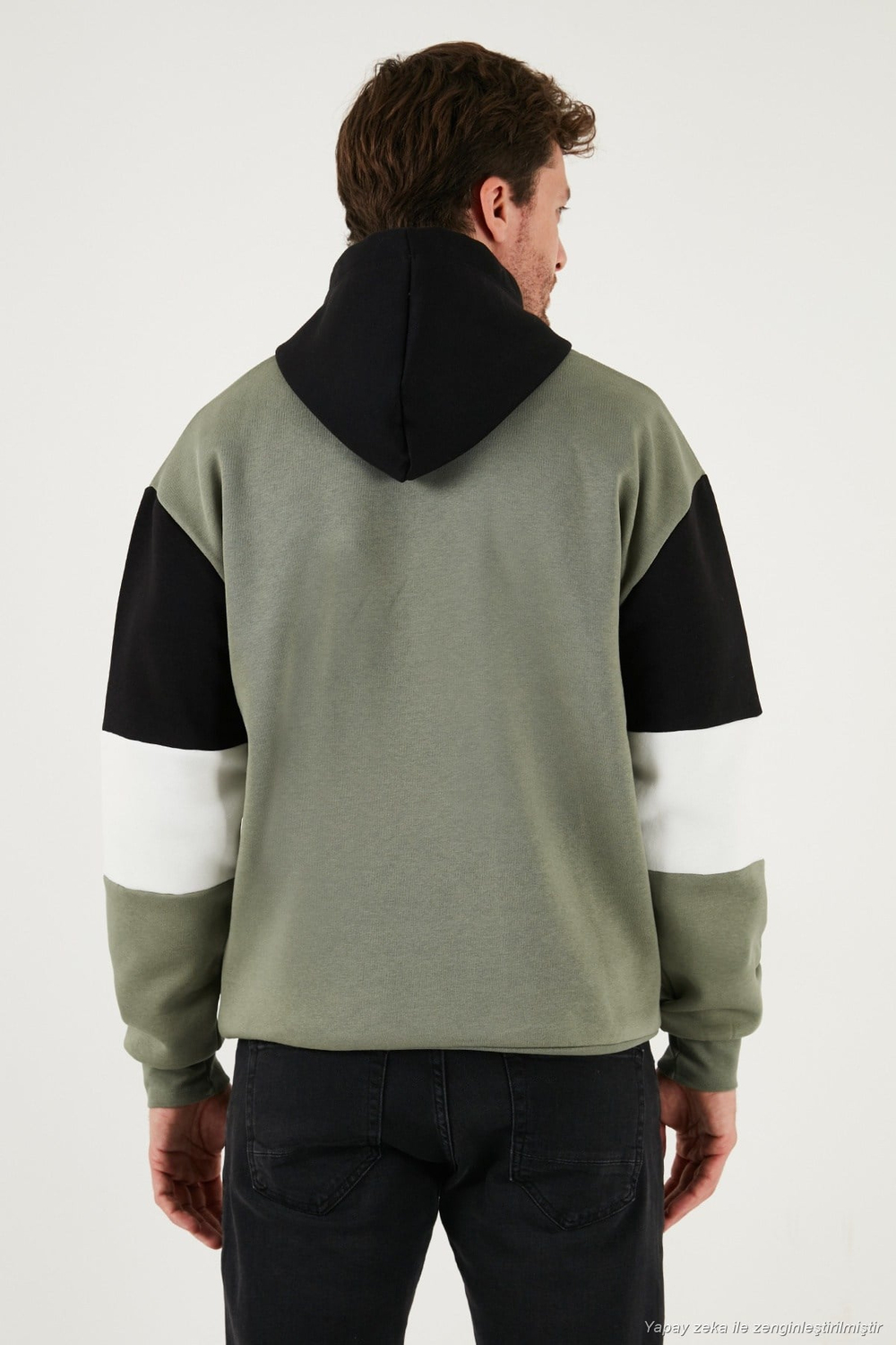 Pamuklu Relaxed Fit Kapüşonlu İçi Tüylü Yumuşak Şardonlu 2 li Paket Erkek Sweat 5905299S2 Haki-Koyu Lacivert