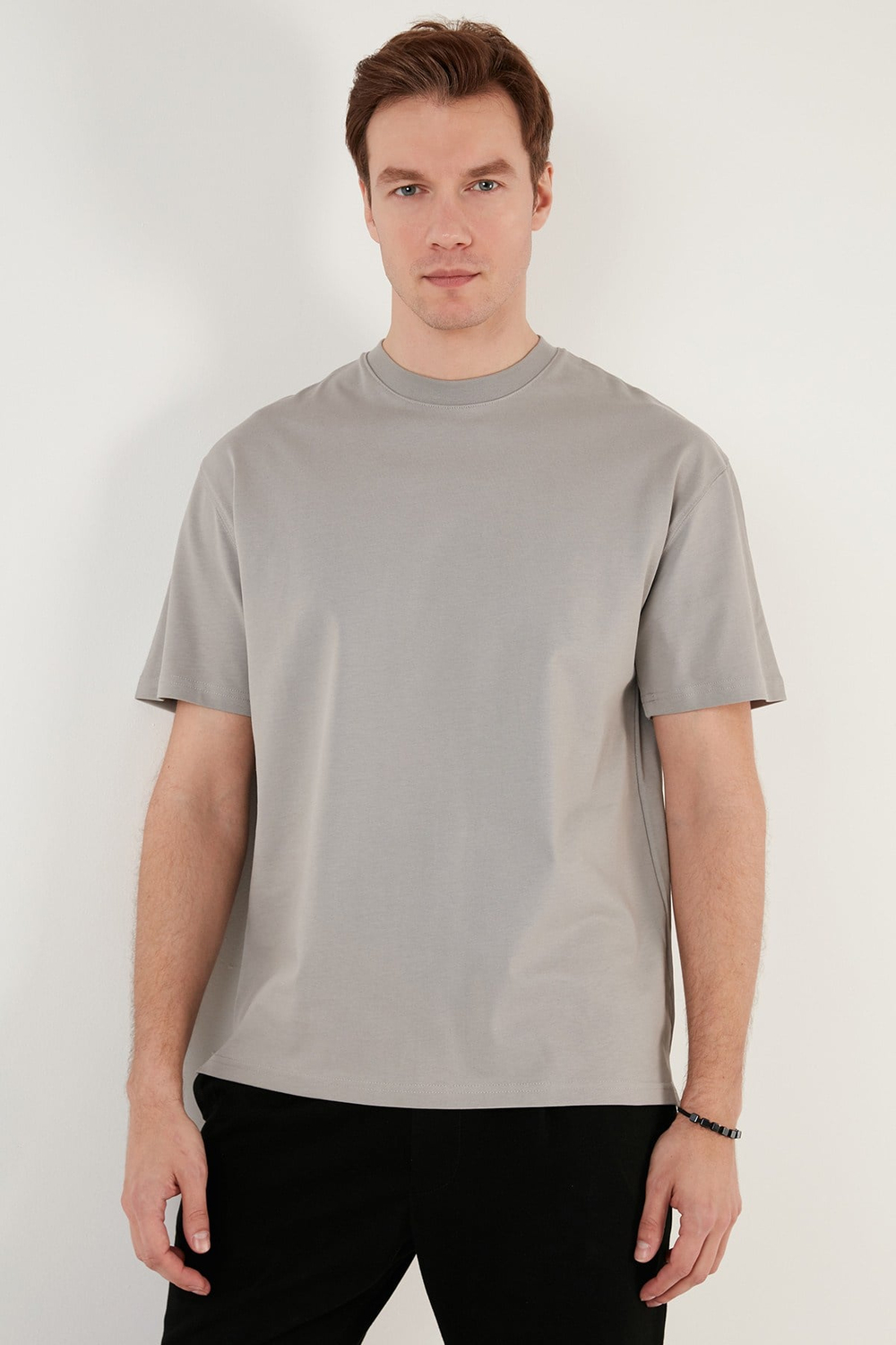 Pamuklu Relaxed Fit Sıfır Yaka Erkek T Shirt 5905446 GRİ