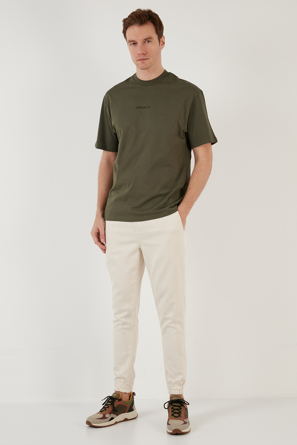 Pamuklu Relaxed Fit Sıfır Yaka Erkek T Shirt 5902702 HAKİ