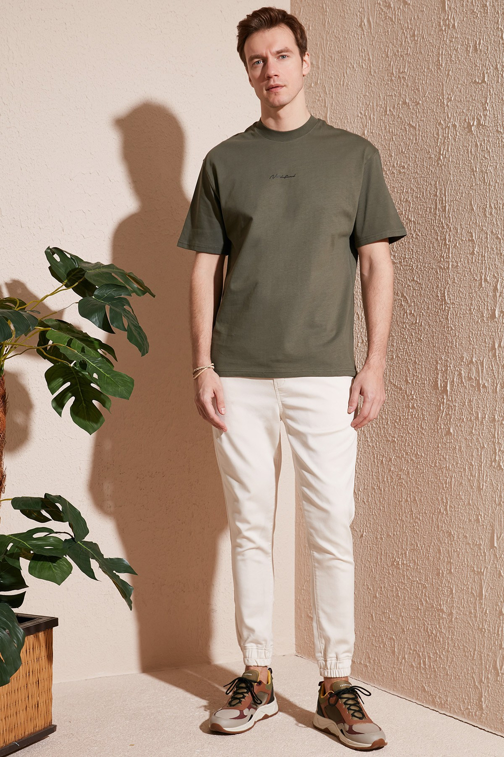 Pamuklu Relaxed Fit Sıfır Yaka Erkek T Shirt 5902702 HAKİ