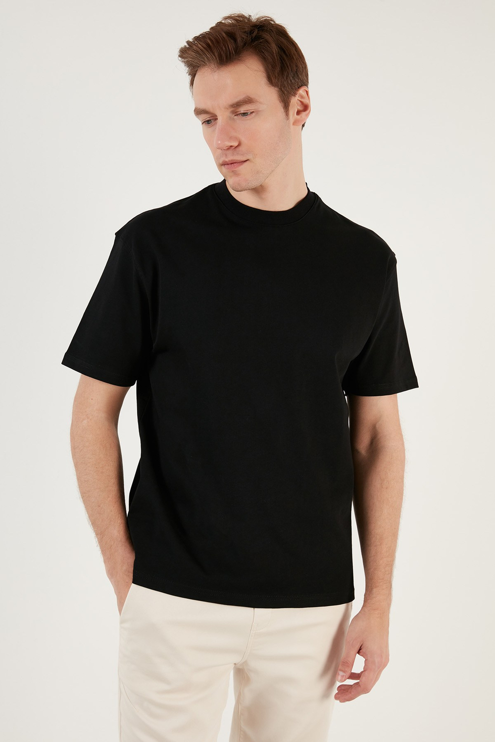 Pamuklu Relaxed Fit Sıfır Yaka Erkek T Shirt 5905446 SİYAH