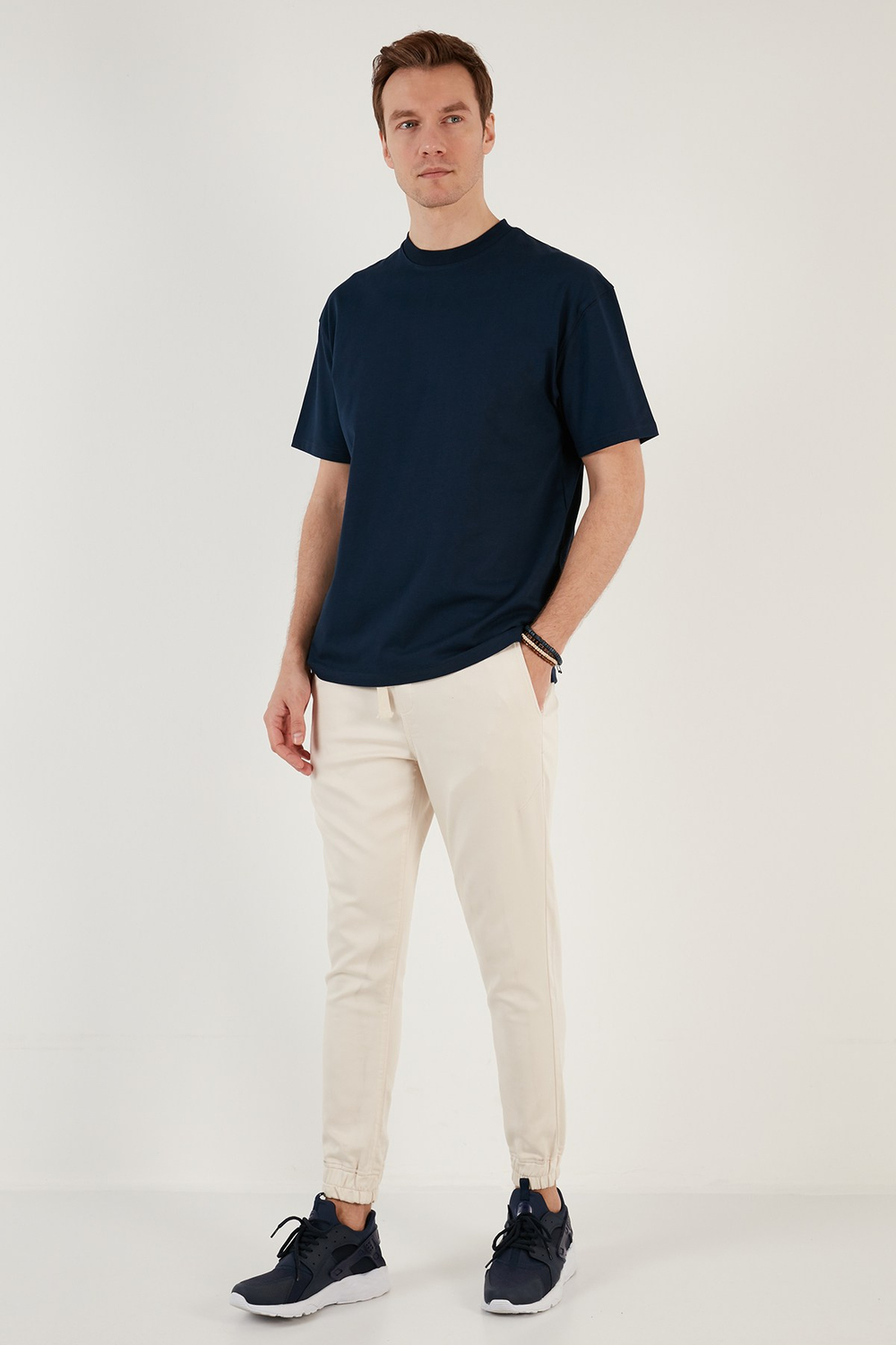 Pamuklu Relaxed Fit Sıfır Yaka Erkek T Shirt 5905446 İNDİGO