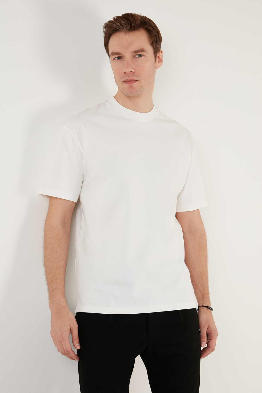 Pamuklu Relaxed Fit Sıfır Yaka Erkek T Shirt 5905446 EKRU