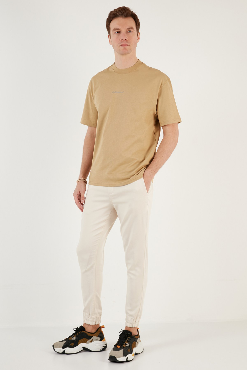 Pamuklu Relaxed Fit Sıfır Yaka Erkek T Shirt 5902702 CAMEL