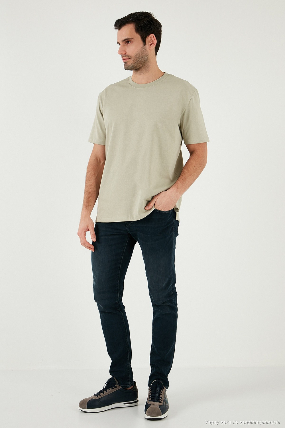 Pamuklu Relaxed Fit Sıfır Yaka Erkek T Shirt 5905446 Açık Taş