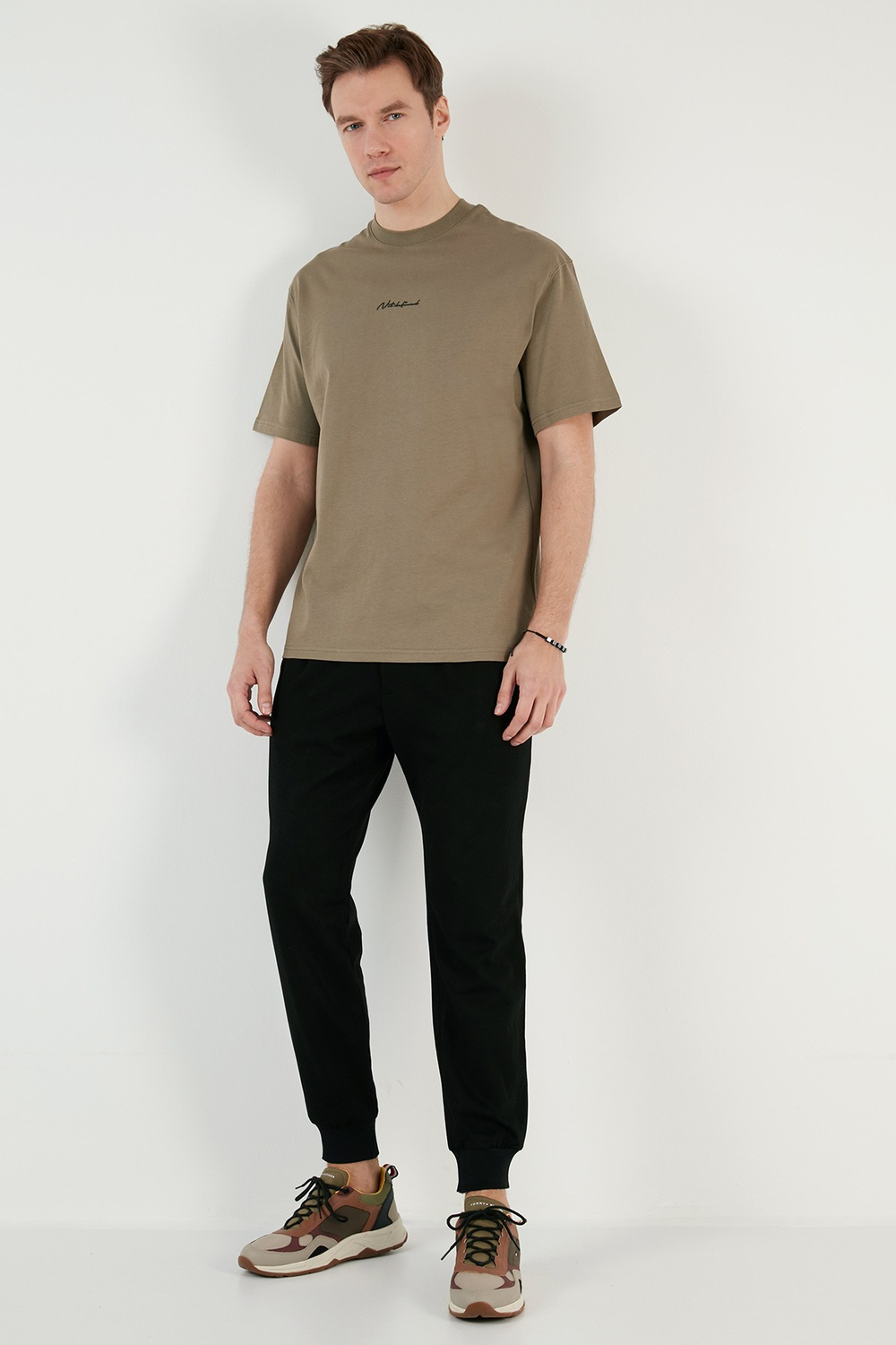 Pamuklu Relaxed Fit Sıfır Yaka Erkek T Shirt 5902702 Vizon Yeşili