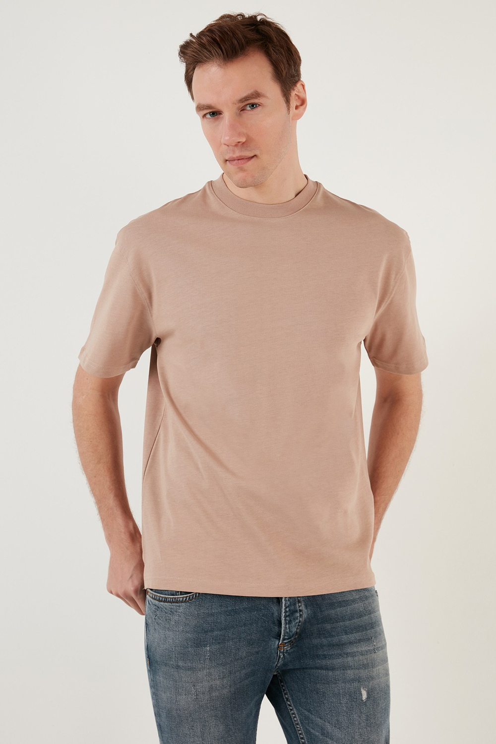 Pamuklu Relaxed Fit Sıfır Yaka Erkek T Shirt 5905446 KUM