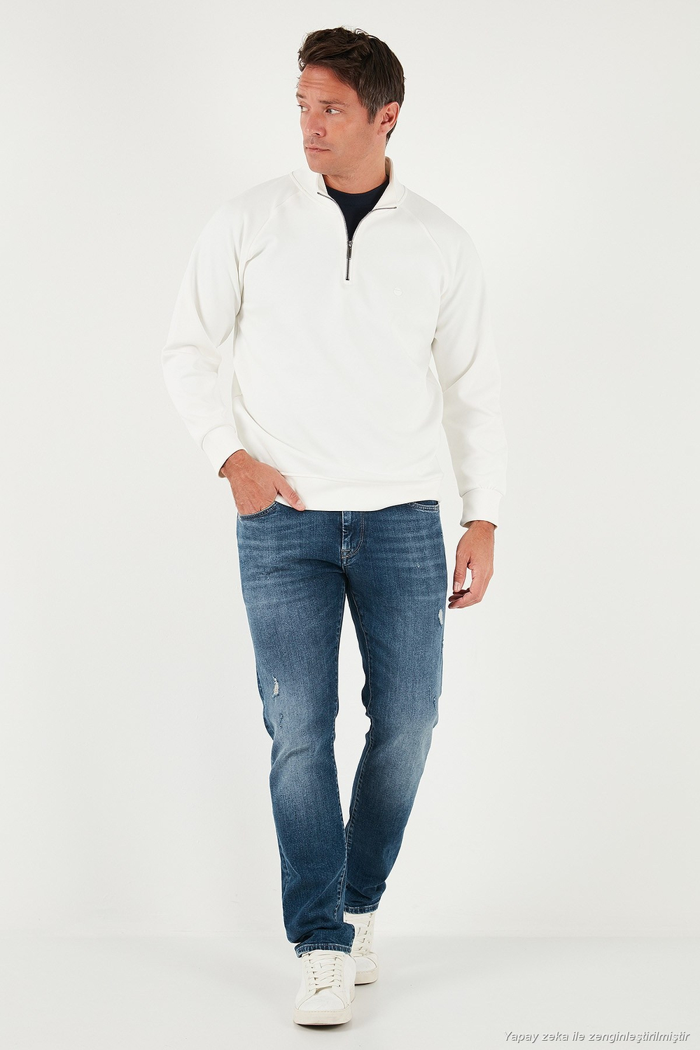 Pamuklu Relaxed Fit Yarım Fermuarlı Dik Yaka Erkek Sweat 5901232 EKRU