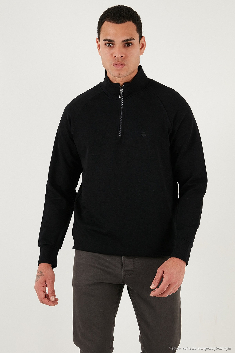 Pamuklu Relaxed Fit Yarım Fermuarlı Dik Yaka Erkek Sweat 5901232 SİYAH