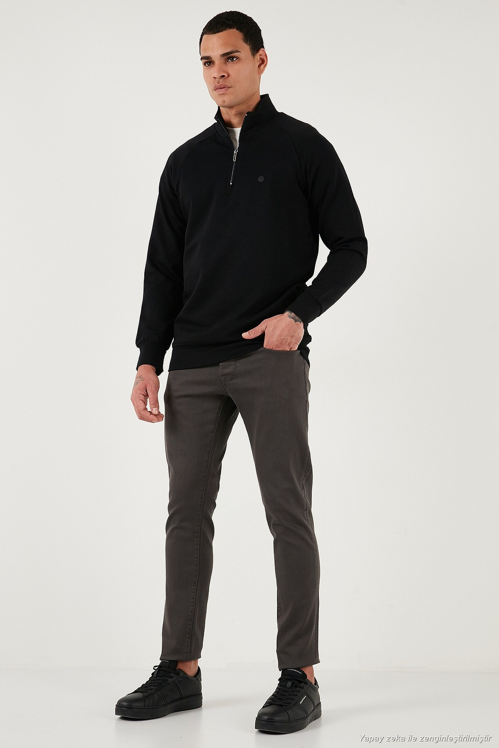 Pamuklu Relaxed Fit Yarım Fermuarlı Dik Yaka Erkek Sweat 5901232 SİYAH
