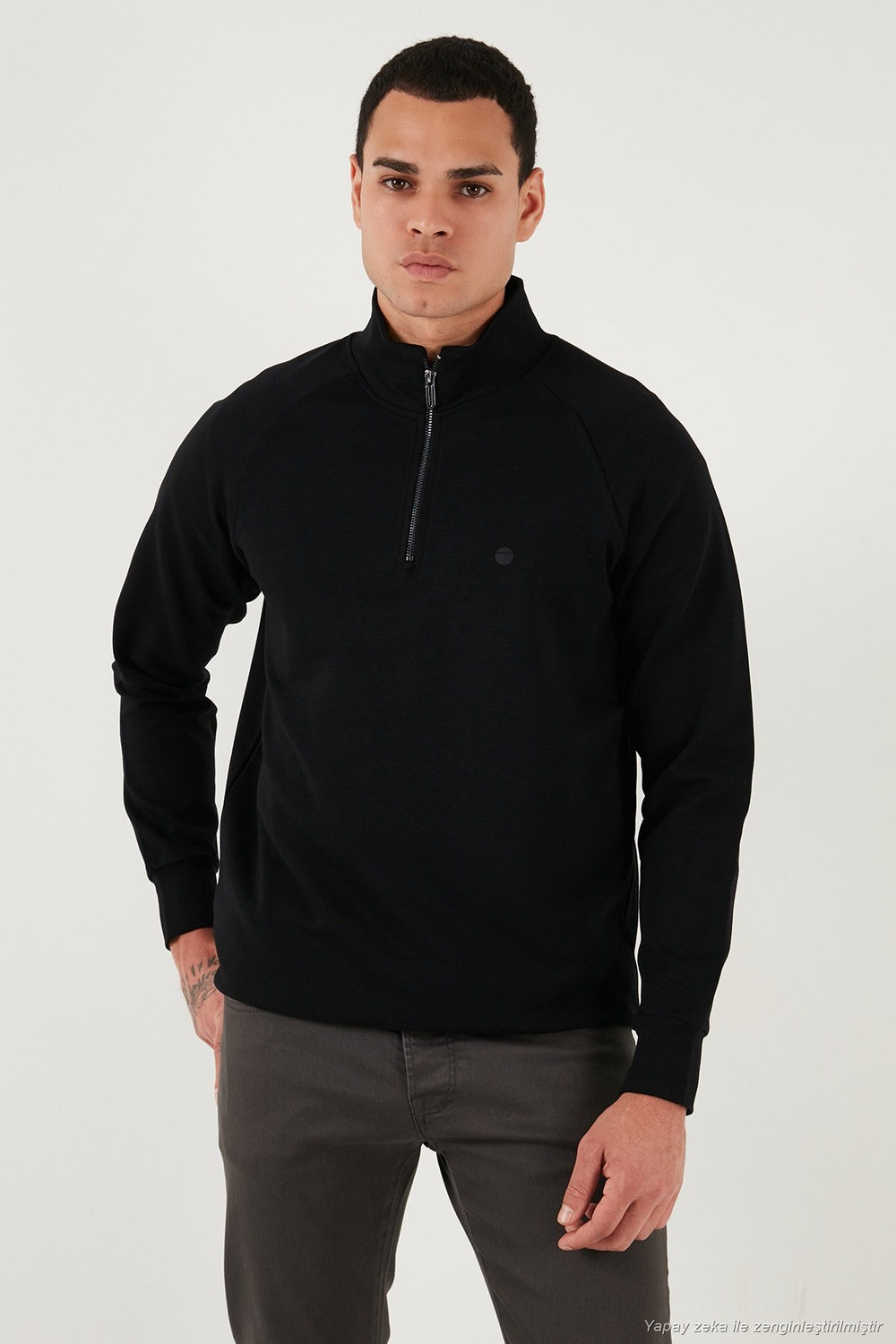 Pamuklu Relaxed Fit Yarım Fermuarlı Dik Yaka Erkek Sweat 5901232 SİYAH