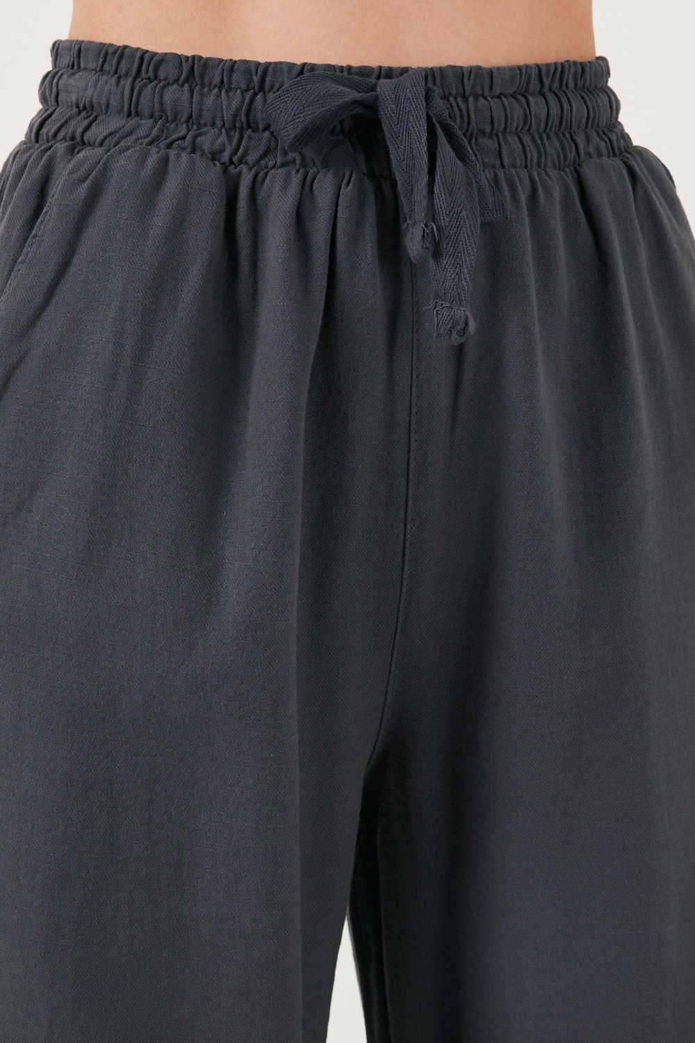 Pamuklu Relaxed Fit Yüksek Bel Bol Paça Kadın Pantolon 668YP5118 ANTRASİT