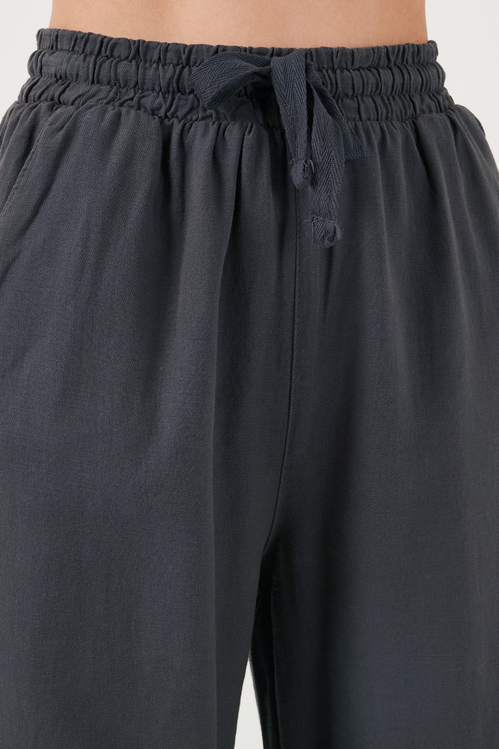 Pamuklu Relaxed Fit Yüksek Bel Bol Paça Kadın Pantolon 668YP5118 ANTRASİT