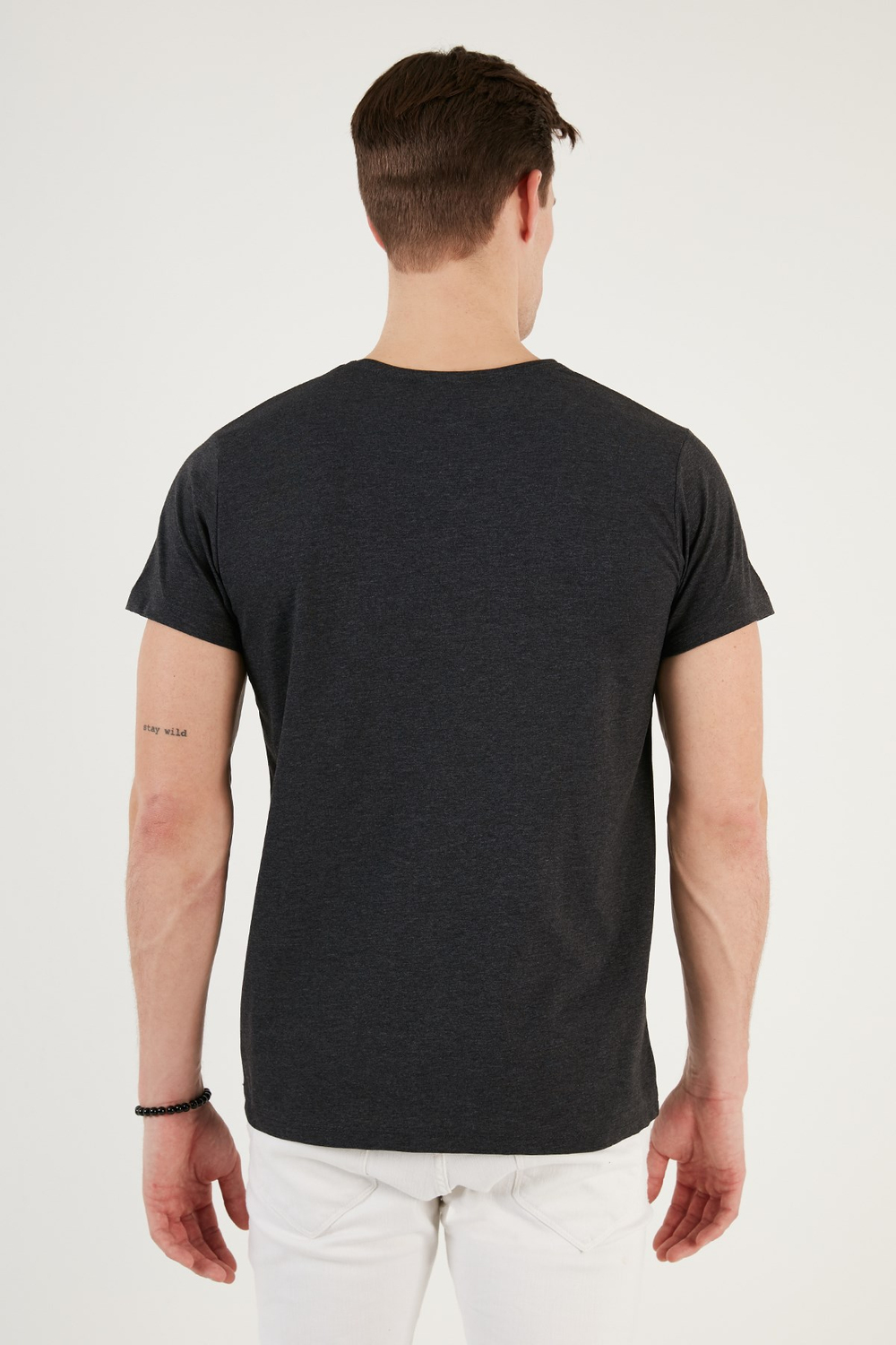 Pamuklu Slim Fit Bisiklet Yaka Erkek T Shirt 541WIND KOYU GRİ