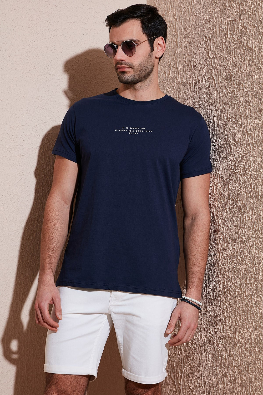 Pamuklu Slim Fit Bisiklet Yaka Erkek T Shirt 541IFIT LACİVERT