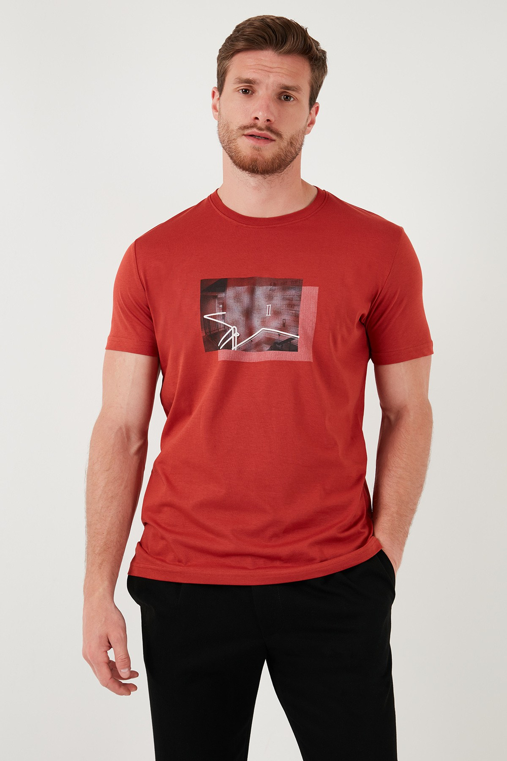 Pamuklu Slim Fit Bisiklet Yaka Erkek T Shirt 646R8120 Tarçın