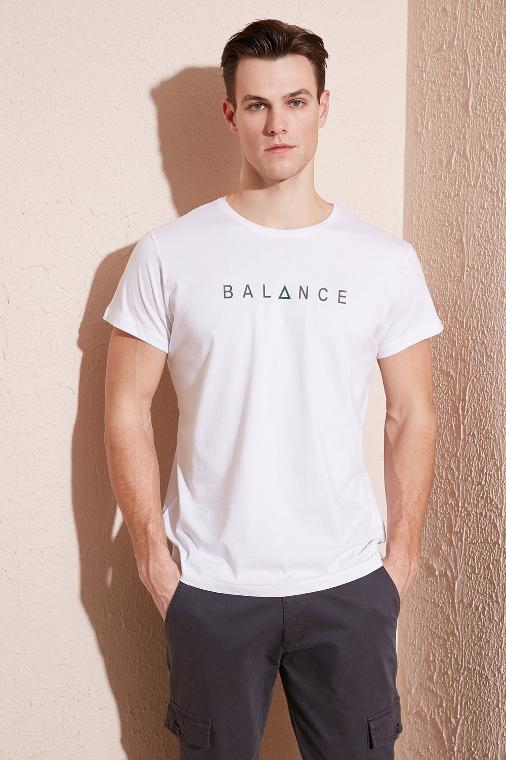 Pamuklu Slim Fit Bisiklet Yaka Erkek T Shirt 541BALANCE BEYAZ
