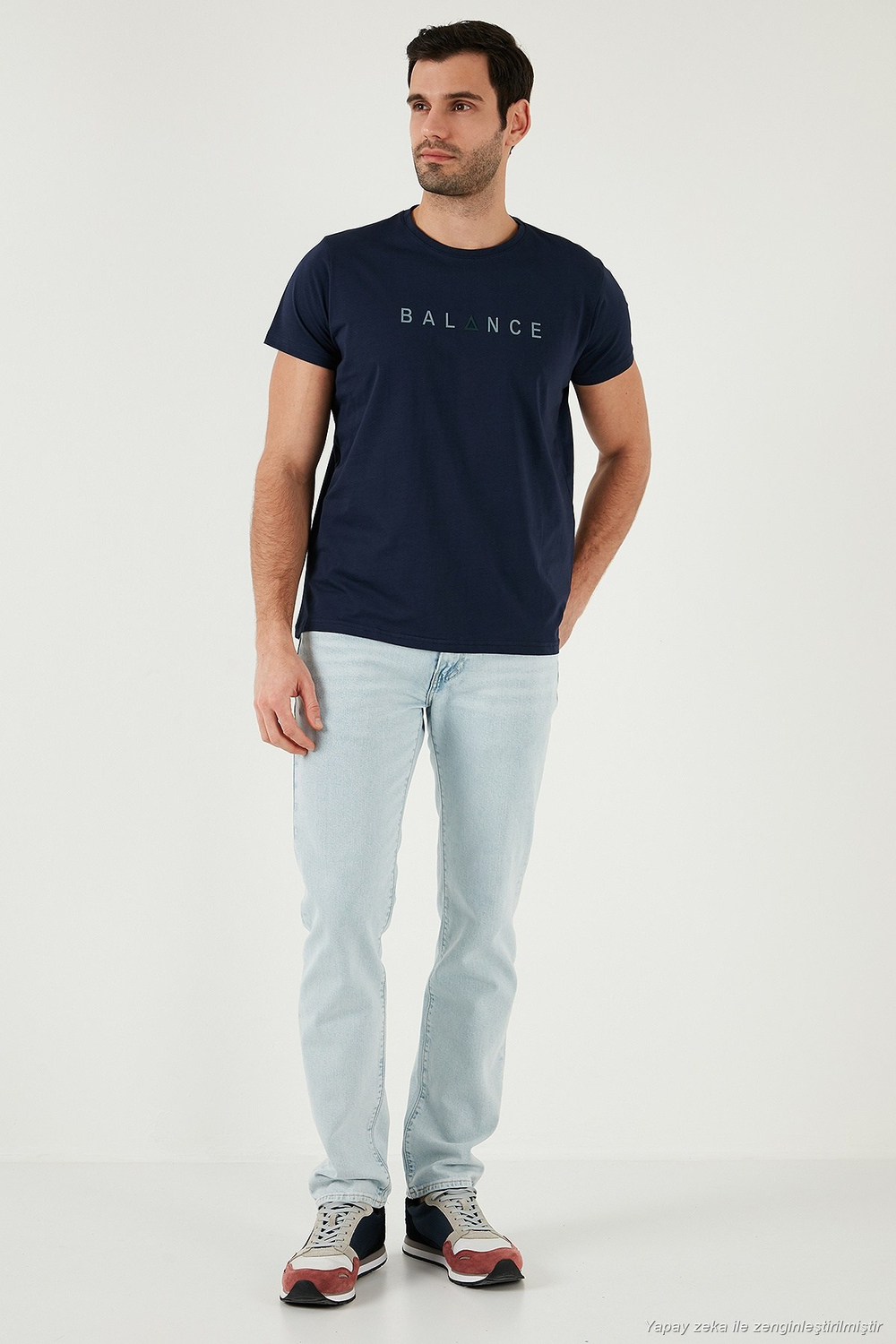 Pamuklu Slim Fit Bisiklet Yaka Erkek T Shirt 541BALANCE AÇIK LACİVERT