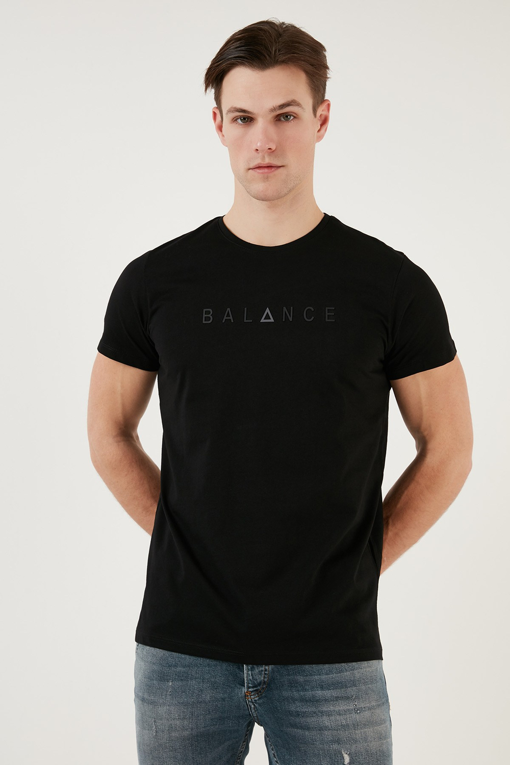 Pamuklu Slim Fit Bisiklet Yaka Erkek T Shirt 541BALANCE SİYAH