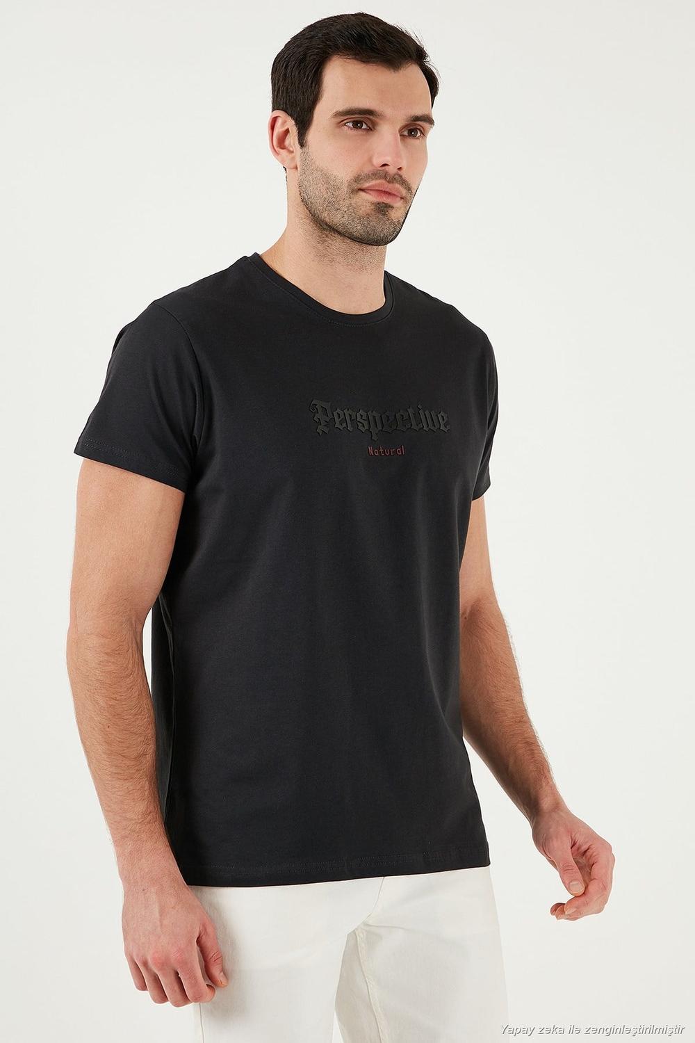 Pamuklu Slim Fit Bisiklet Yaka Erkek T Shirt 541PERSPECTIVE KOYU ANTRASİT
