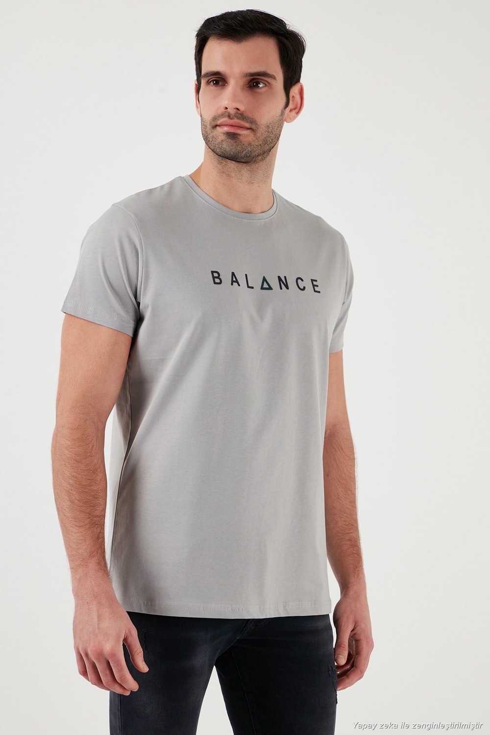 Pamuklu Slim Fit Bisiklet Yaka Erkek T Shirt 541BALANCE AÇIK GRİ